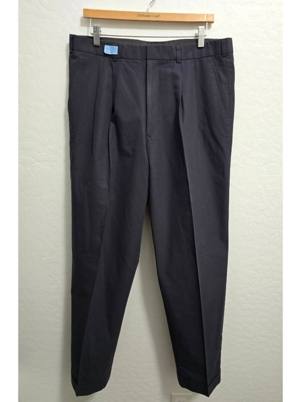Wai Cheong Tailors - Loro Piana Mens Dark Gray Pleated Cotton 36" Tailored Pants